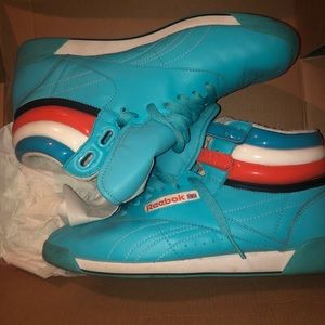 Bright blue Reebok sneakers